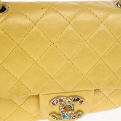 مملوكة مسبقًا Chanel Yellow Lambskin Extra Mini Classic Flap Bag With Stones