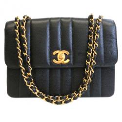 مملوكة مسبقًا Chanel Black Caviar Vertical Quilt Mademoiselle Flap Bag