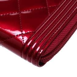 Chanel Pink Patent Leather Boy Zip Around Wallet