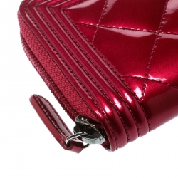 Chanel Pink Patent Leather Boy Zip Around Wallet