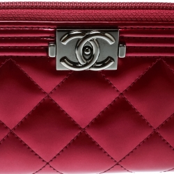 Chanel Pink Patent Leather Boy Zip Around Wallet