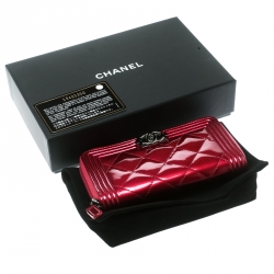 Chanel Pink Patent Leather Boy Zip Around Wallet
