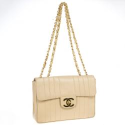 Pre Owned Chanel Vintage Vertical Quilt Lambskin Jumbo Classic Flap Bag