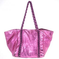 Pre Owned Chanel Metallic Pink Cracked Calfskin Leather Modern Chain Large Tote Bag
