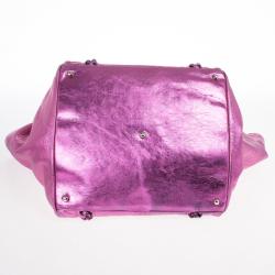 Pre Owned Chanel Metallic Pink Cracked Calfskin Leather Modern Chain Large Tote Bag