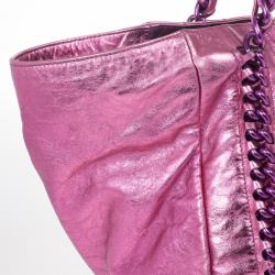 Pre Owned Chanel Metallic Pink Cracked Calfskin Leather Modern Chain Large Tote Bag