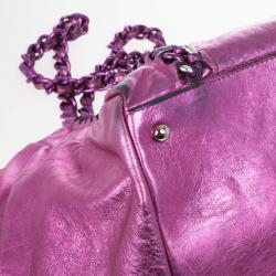 Pre Owned Chanel Metallic Pink Cracked Calfskin Leather Modern Chain Large Tote Bag