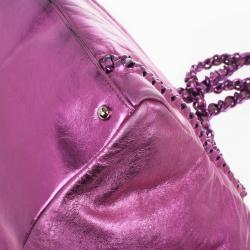 Pre Owned Chanel Metallic Pink Cracked Calfskin Leather Modern Chain Large Tote Bag