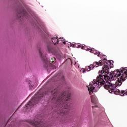Pre Owned Chanel Metallic Pink Cracked Calfskin Leather Modern Chain Large Tote Bag