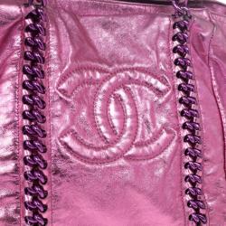Pre Owned Chanel Metallic Pink Cracked Calfskin Leather Modern Chain Large Tote Bag