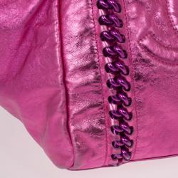Pre Owned Chanel Metallic Pink Cracked Calfskin Leather Modern Chain Large Tote Bag