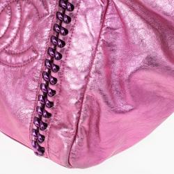 Pre Owned Chanel Metallic Pink Cracked Calfskin Leather Modern Chain Large Tote Bag