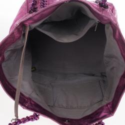 Pre Owned Chanel Metallic Pink Cracked Calfskin Leather Modern Chain Large Tote Bag
