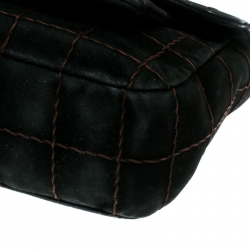 Pre Owned Chanel Black Quilted Suede Flap Shoulder Bag