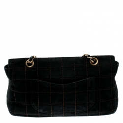 Pre Owned Chanel Black Quilted Suede Flap Shoulder Bag