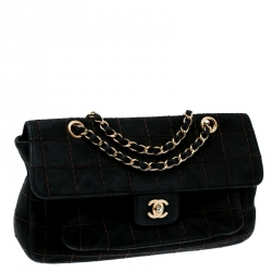 Pre Owned Chanel Black Quilted Suede Flap Shoulder Bag