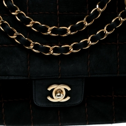 Pre Owned Chanel Black Quilted Suede Flap Shoulder Bag