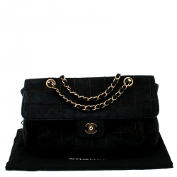 Pre Owned Chanel Black Quilted Suede Flap Shoulder Bag