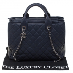 Pre Owned Chanel Navy Blue Quilted Caviar Leather Top Handle Bag