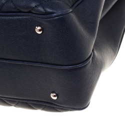 Pre Owned Chanel Navy Blue Quilted Caviar Leather Top Handle Bag