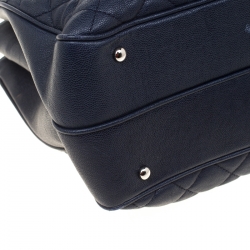 Pre Owned Chanel Navy Blue Quilted Caviar Leather Top Handle Bag