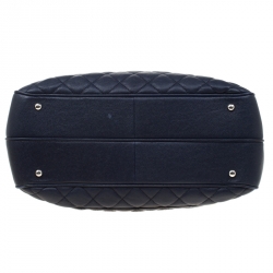 Pre Owned Chanel Navy Blue Quilted Caviar Leather Top Handle Bag