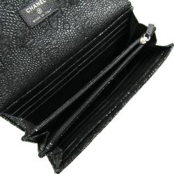 Chanel Black Textured Suede Long Wallet