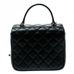 Pre Owned Chanel Black Quilted Leather Top Handle Bag