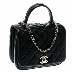 Pre Owned Chanel Black Quilted Leather Top Handle Bag