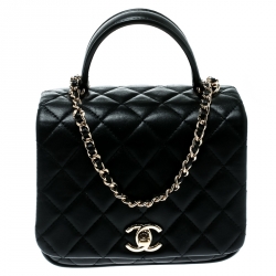Pre Owned Chanel Black Quilted Leather Top Handle Bag