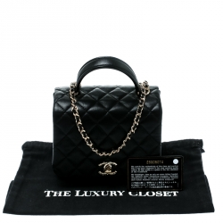Pre Owned Chanel Black Quilted Leather Top Handle Bag