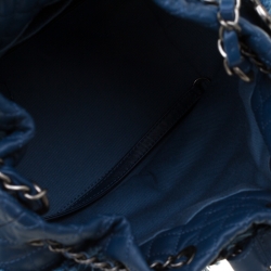 Pre Owned Chanel Blue Denim CC Chains Fringe Drawstring Bucket Bag