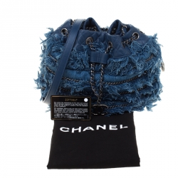 Pre Owned Chanel Blue Denim CC Chains Fringe Drawstring Bucket Bag