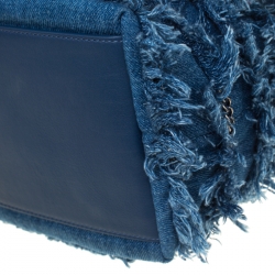 Pre Owned Chanel Blue Denim CC Chains Fringe Drawstring Bucket Bag
