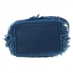 Pre Owned Chanel Blue Denim CC Chains Fringe Drawstring Bucket Bag