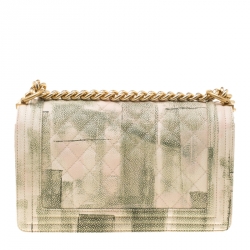 مملوكة مسبقًا Chanel Beige/Green Quilted Watercolor Print Caviar Leather Medium Boy Flap Bag