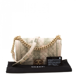 مملوكة مسبقًا Chanel Beige/Green Quilted Watercolor Print Caviar Leather Medium Boy Flap Bag