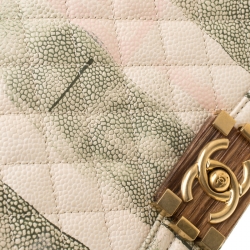 مملوكة مسبقًا Chanel Beige/Green Quilted Watercolor Print Caviar Leather Medium Boy Flap Bag