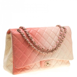 Pre Owned Chanel Off-White/Ombre Quilted Leather Maxi Classic Single Flap Bag