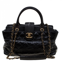 Chanel Black Stingray Leather CC Bindi Top Handle Bag Chanel