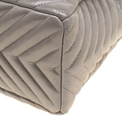 Pre Owned Chanel Silver Chevron Leather Small Urban Spirit Drawstring Bag