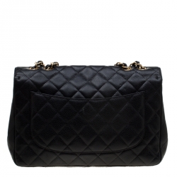 Pre Owned حقيبة شانيل قلاب كلاسيكية جومبو جلد كافيار مبطنة سوداء