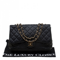 Pre Owned حقيبة شانيل قلاب كلاسيكية جومبو جلد كافيار مبطنة سوداء