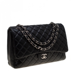 Pre Owned Chanel Black Quilted Leather Maxi Classic Single Flap Bag