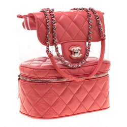Chanel Coral Orange Quilted Leather Vanity Flap Shoulder Bag