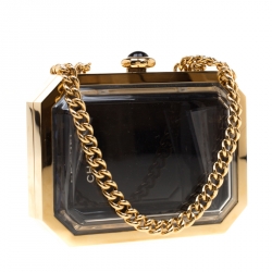 Chanel Gold Premiere Plexiglass Minaudiere Clutch Bag