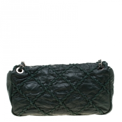 Pre Owned حقيبة شانيل قلاب كلاسيكية خياطة ألترا جلد مجعد خضراء