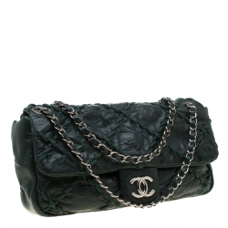 Pre Owned حقيبة شانيل قلاب كلاسيكية خياطة ألترا جلد مجعد خضراء