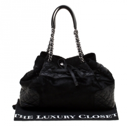 Chanel Black Quilted Leather and Ponyhair Drawstring Shoulder Bag