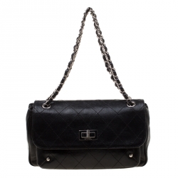 Pre Owned Chanel Black Quilted Caviar Leather Reissue Shoulder Bag